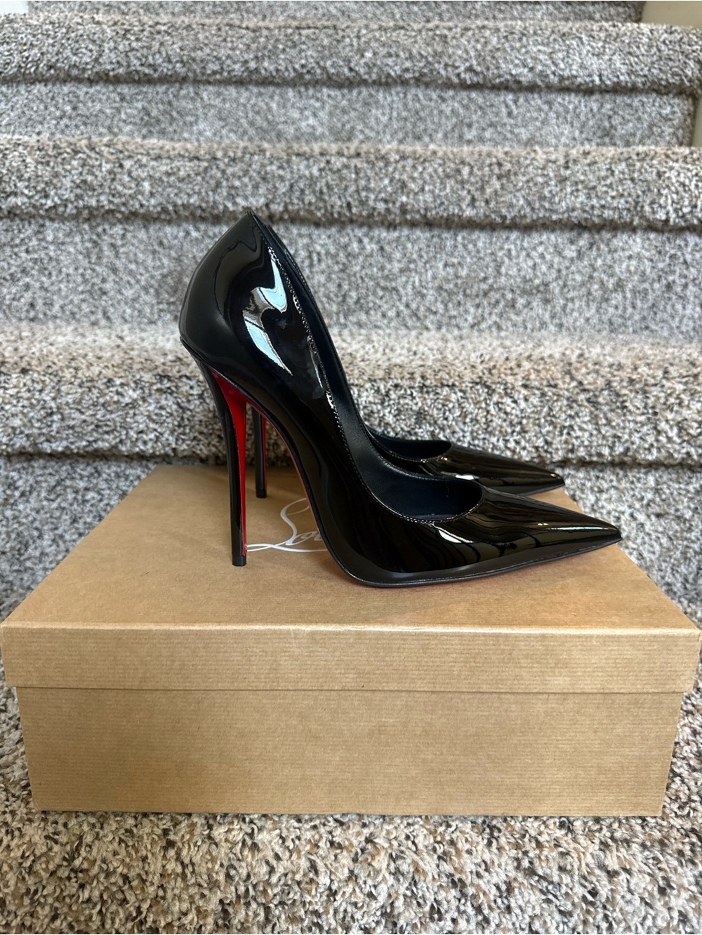 Christian Louboutin Miss Z 120mm Size 8 Black Patent Pointed Toe Stiletto Pumps